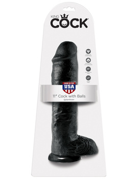 11' Cock With Balls Black Dildo Z Jądrami Czarne 28 Cm King Cock