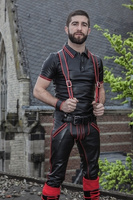 Red Striped Polo Shirt L (Leather)