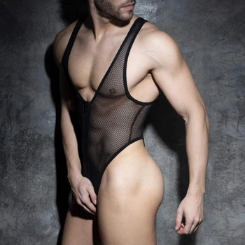Zip Mesh Bodysuit Thong Black L Addicted Fetish