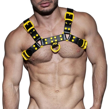 Fetish Leather Collor Harness Yellow L/XL Addicted