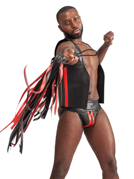 Mister B pejcz Impact Premium Leather Flogger Black Red