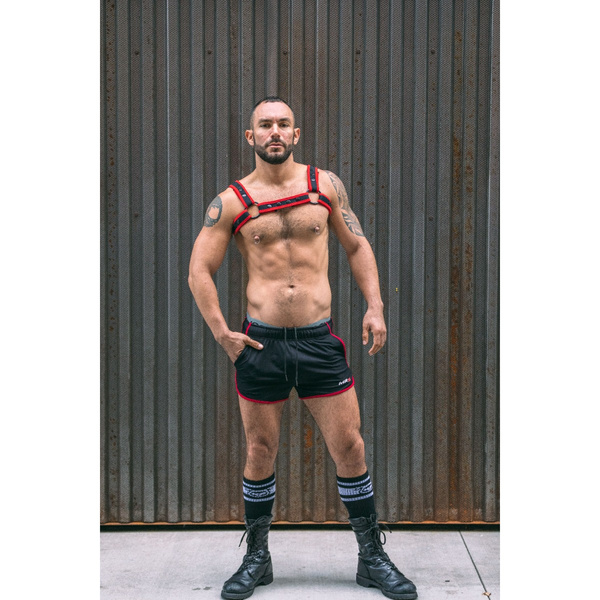 Mr-S-Leather Neo Carbon Black Bulldog Harness Red L/XL