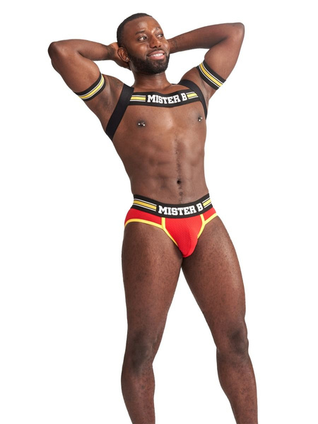 Żółta elastyczna uprząż na tors Mister B Urban Club harness X-back Striped Yellow