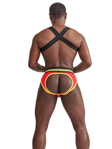 Жовтий еластичний пояс на торс Mister B Urban Club harness X-back Striped Yellow