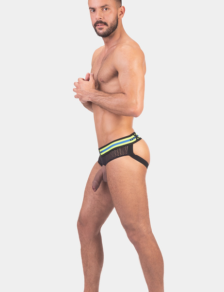 Jockstraps with Penis Hole Barcode Lets Play Cock Foster Black-Neonyellow-Royal M
