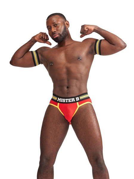 Жовті еластичні пов'язки на біцепси Mister B Urban Club Biceps Band Striped Yellow