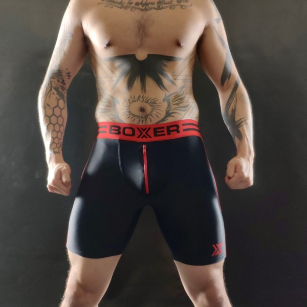 Bithc Short - Elasthane, Ass Open, Front Zip - Black/Red Xl Boxer Barcelona