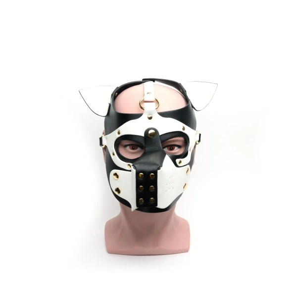 665 Leather Bondage Pup Hood Black/ White