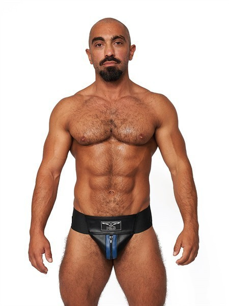 Skórzane jockstrapy Mister B Leather Premium Jockstrap Black Blue S