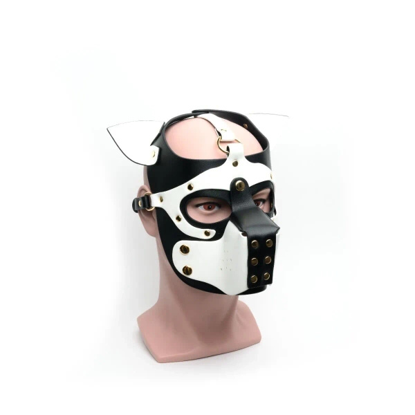 665 Leather Bondage Pup Hood Black/ White