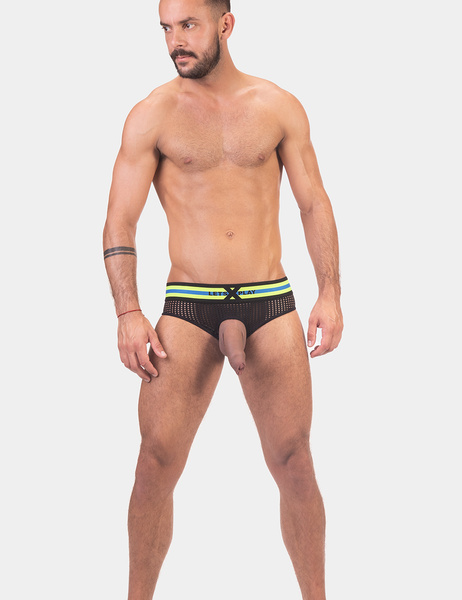 Jockstraps with Penis Hole Barcode Lets Play Cock Foster Black-Neonyellow-Royal M