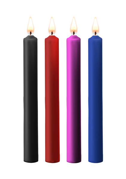 Teasing Wax Candles Large 4-Pack Mixed Color - Wielokolorowy Zestaw Długich Świec Do Bdsm Ouch! by Shots