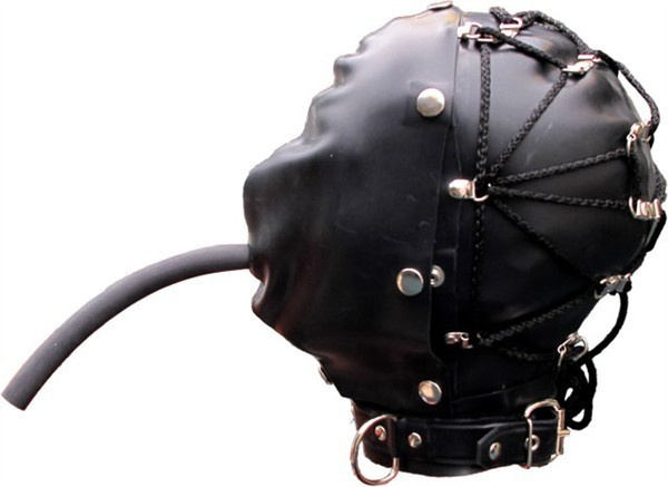 Rubber Tie Back Bondage Hood L/XL