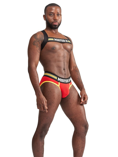 Жовтий еластичний пояс на торс Mister B Urban Club harness X-back Striped Yellow