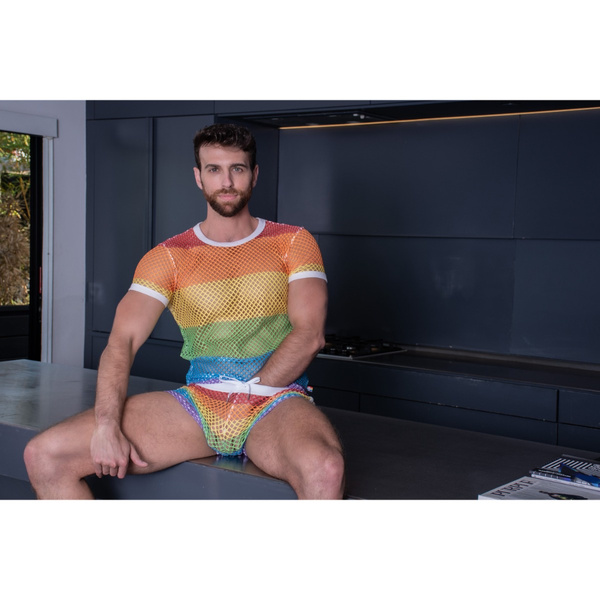 Andrew Christian Pride Mesh Stripe Shorts L