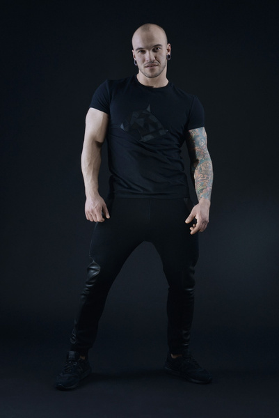 Sweatpants with Pockets and Leather Elements Bull Pants L