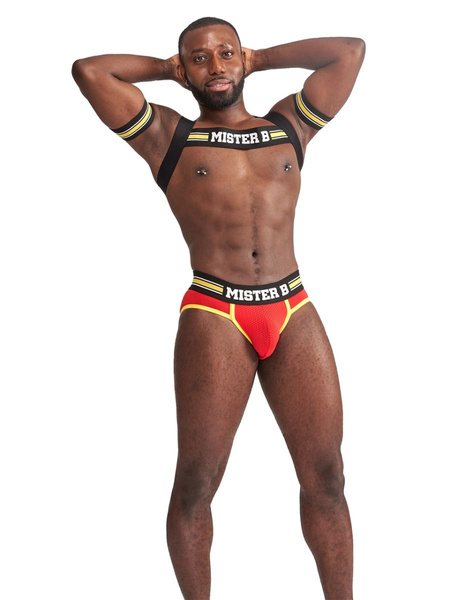 Жовтий еластичний пояс на торс Mister B Urban Club harness X-back Striped Yellow