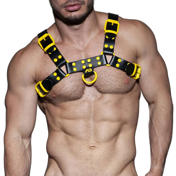 Fetish Leather Collor Harness Yellow L/XL Addicted