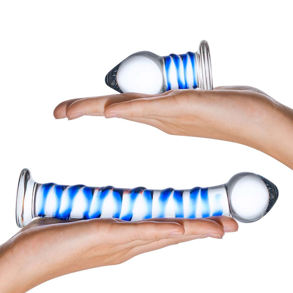 Zestaw Szklane Dildo I Szklana Zatyczka Double Penetration S Swirly Dildo & Butt Plug Set 2 Pcs Glas