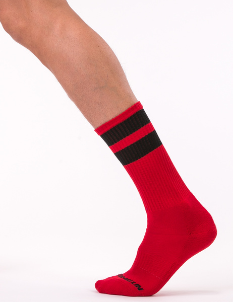 Red training socks with black stripes Barcode Gym Socks red-black S/M