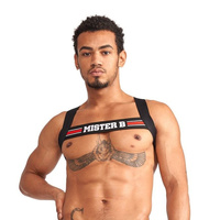 Czerwona elastyczna uprząż na tors Mister B Urban Club harness X-back Striped Red