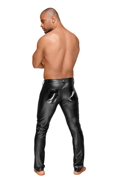 H051 Powerwetlook męskie spodnie z dekoracyjnymi plisami z PVC XL