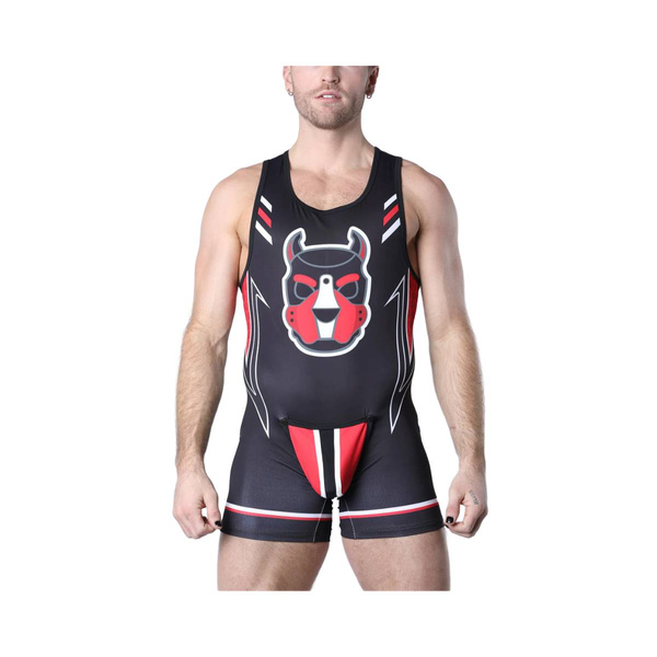 CellBlock13 Pup Tron Zipper Singlet Red L