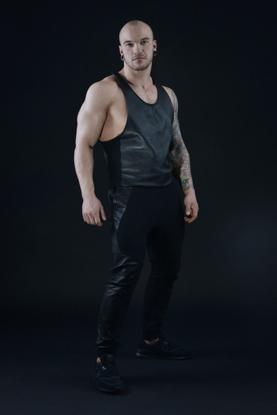 Sweatpants with Pockets and Leather Elements Bull Pants L