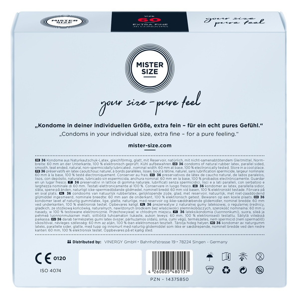 Mister.Size 60 mm Condoms 36 Pieces