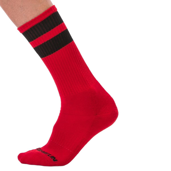Red training socks with black stripes Barcode Gym Socks red-black S/M