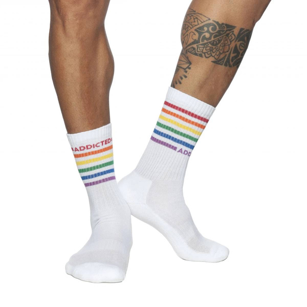 Addicted Rainbow Socks White S/M