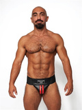 Skórzane jockstrapy Mister B Leather Premium Jockstrap Black Red S