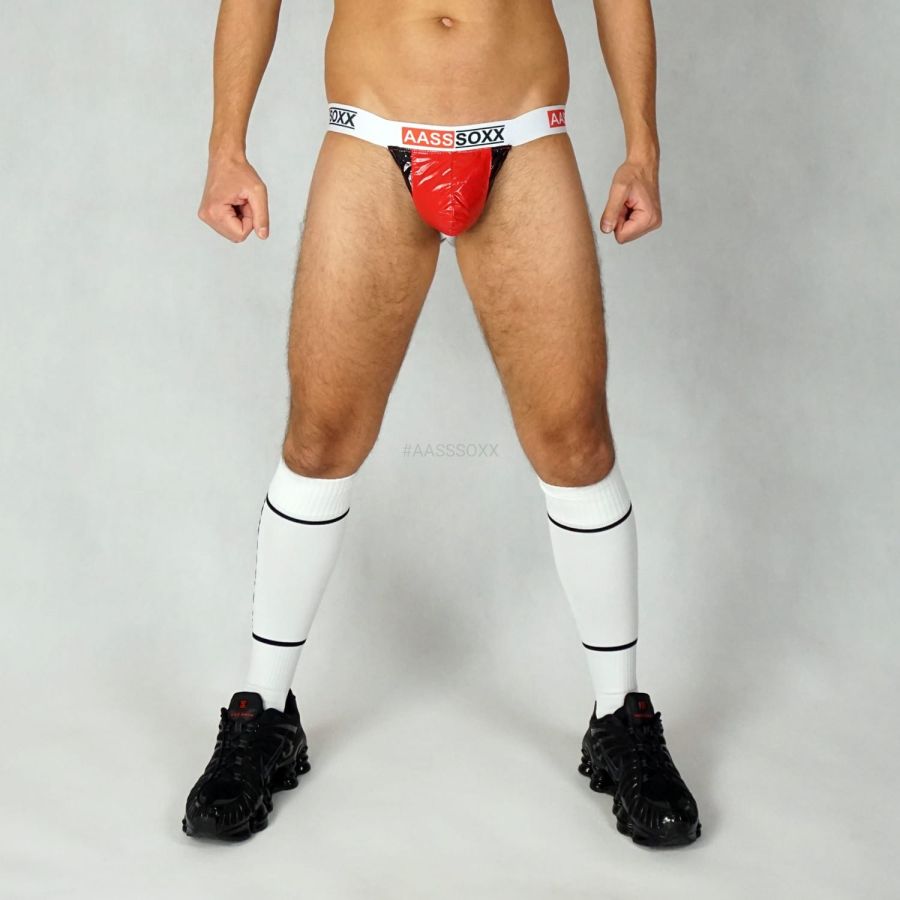 Śliskie połyskliwe jockstrapy Aasssoxx Jockstrap Aasseater Double Red-Black 