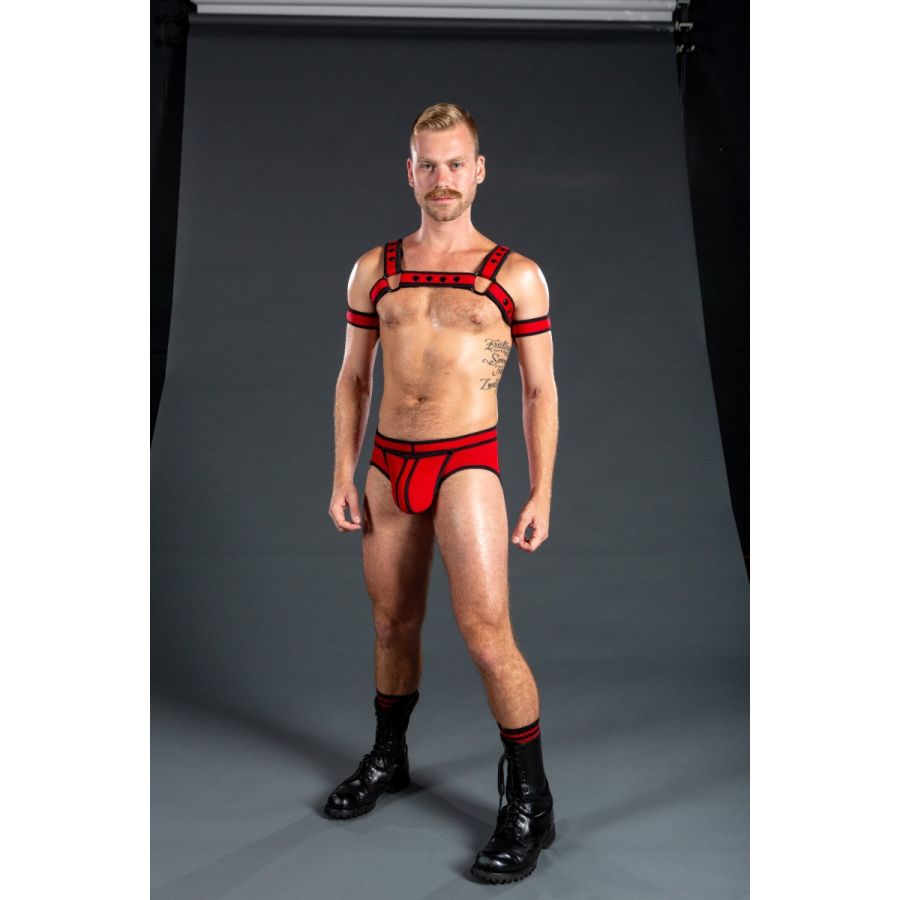 Czerwony neoprenowy harness Mr-S-Leather Neo Bold Color Bulldog Harness Red 