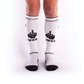 Fetyszowe getry piłkarskie z kieszonkami po bokach Brutus FXXX Party Socks White/Black