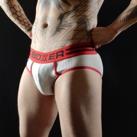 Slipy Boxer Y Front White with red detail 