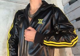 Bluza dresowa z ekoskóry Boxer Sexy Track Jacket black with yellow stripes 