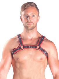 Harness Chest Leather Black Red