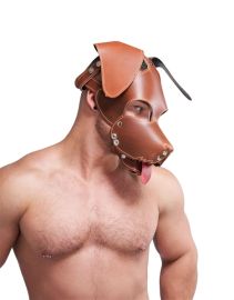 Mister B Leather Floppy Dog Hood Stitched Brown