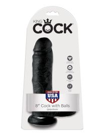 King Cock 8" Cock with Balls Black dildo z jądrami czarne 20cm