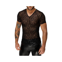 Koszulka H071 Leopard flock v-neck t-shirt S Noir Handmade 