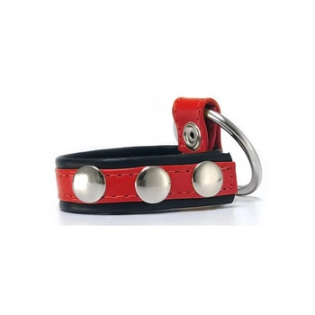Pierścień Erekcyjny Cockstrap with Penisring Black/ Red Leather 